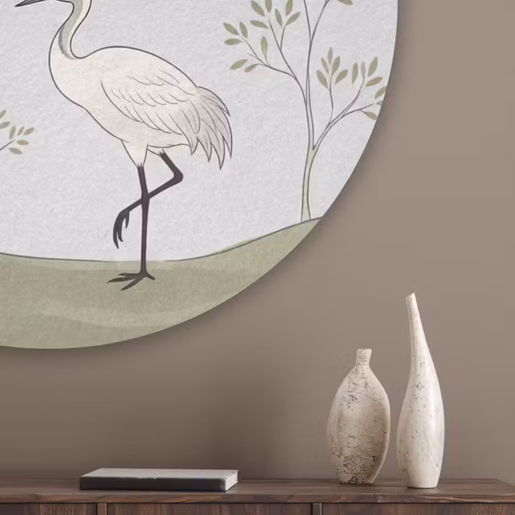 Minimalistisch - Kraanvogels - Blauw Akoestische PET Vilt - Rond klein -sfeer5_closeup