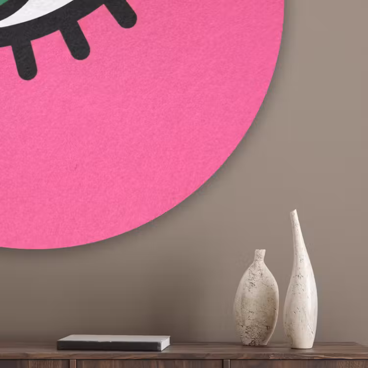 Minimalistisch - Oog - Roze Akoestische PET Vilt - Rond klein -sfeer5_closeup