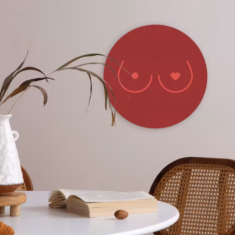 Minimalistisch - Lijnillustratie - Rood Akoestische PET Vilt - Rond klein -sfeer3