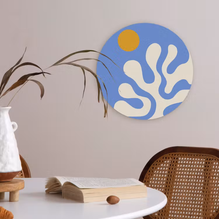 Minimalistisch - Organisch patroon - Blauw Akoestische PET Vilt - Rond klein -sfeer3