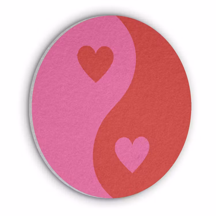 Minimalistisch - Rood - Roze - Hartjes Akoestische PET Vilt - Rond klein -3d
