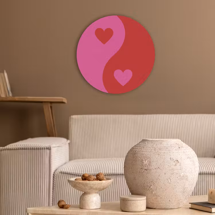 Minimalistisch - Rood - Roze - Hartjes Akoestische PET Vilt - Rond klein -sfeer1
