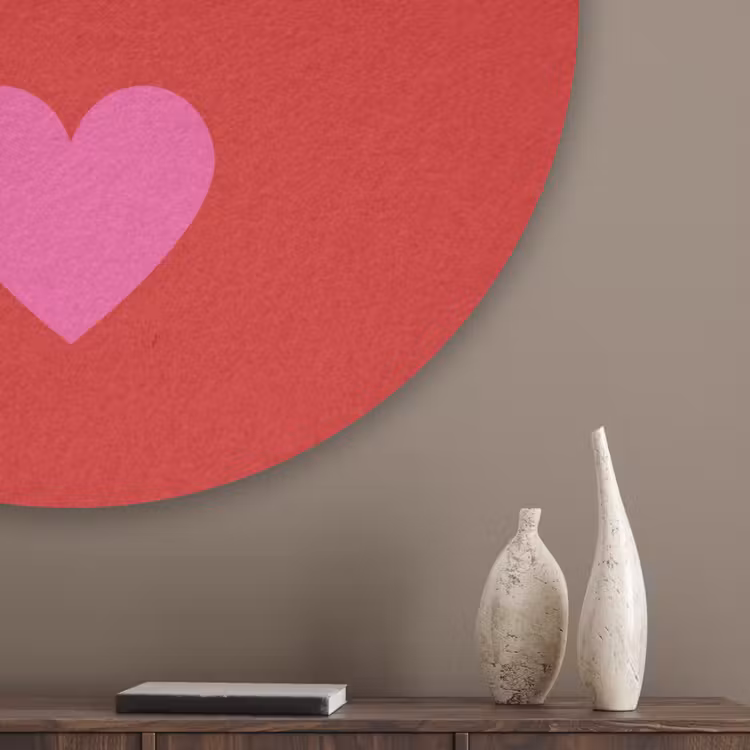 Minimalistisch - Rood - Roze - Hartjes Akoestische PET Vilt - Rond klein -sfeer5_closeup