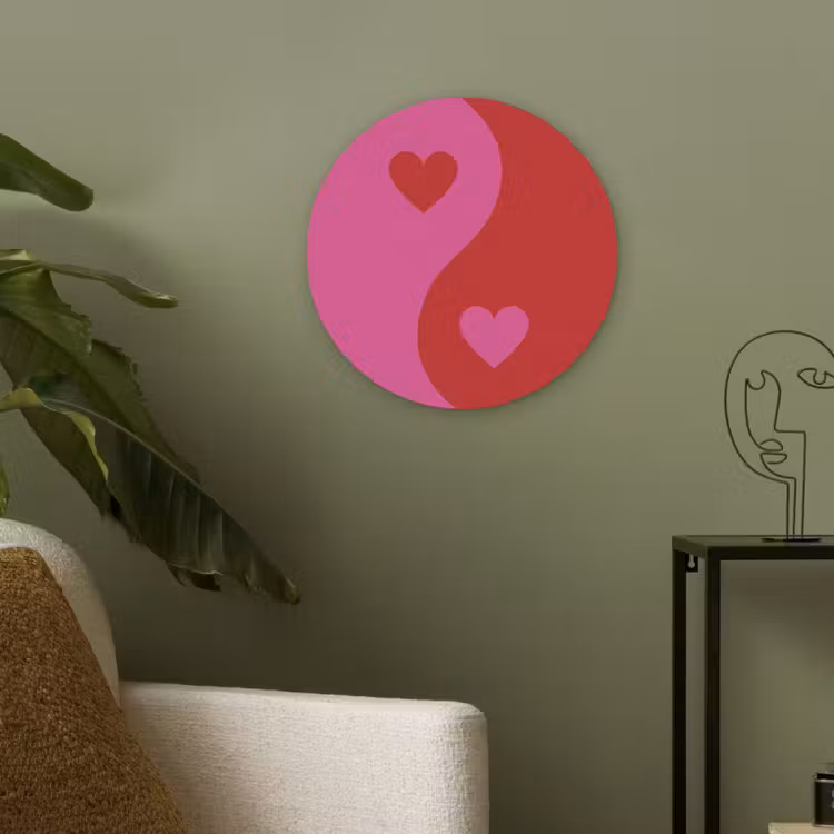 Minimalistisch - Rood - Roze - Hartjes Akoestische PET Vilt - Rond klein -sfeer2