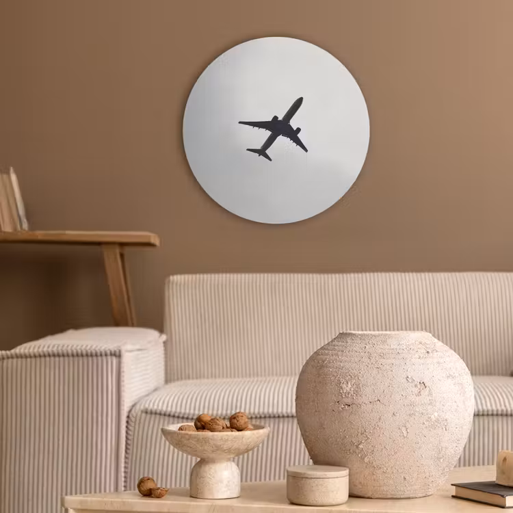 Minimalistisch - Silhouet - Zwart - Vliegtuig Akoestische PET Vilt - Rond klein -sfeer1