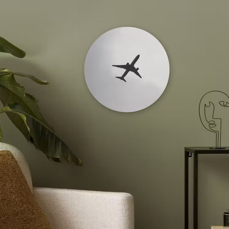 Minimalistisch - Silhouet - Zwart - Vliegtuig Akoestische PET Vilt - Rond klein -sfeer2