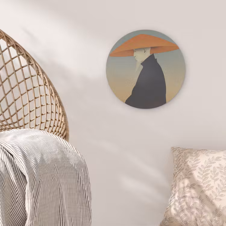 Minimalistisch - Silhouet - Oranje Akoestische PET Vilt - Rond klein -sfeer4