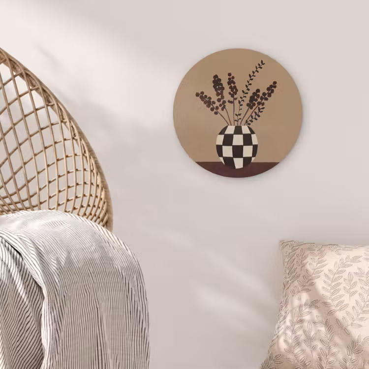 Minimalistisch - Vaas - Bloemen - Bruin Akoestische PET Vilt - Rond klein -sfeer4