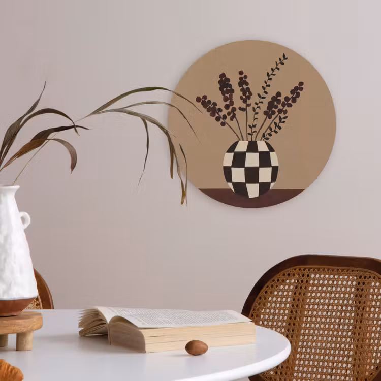Minimalistisch - Vaas - Bloemen - Bruin Akoestische PET Vilt - Rond klein -sfeer3