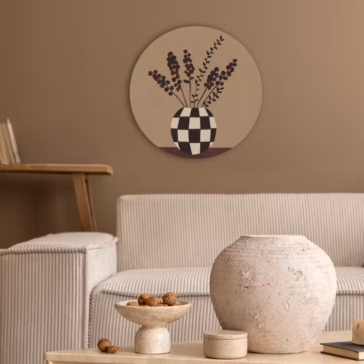 Minimalistisch - Vaas - Bloemen - Bruin Akoestische PET Vilt - Rond klein -sfeer1