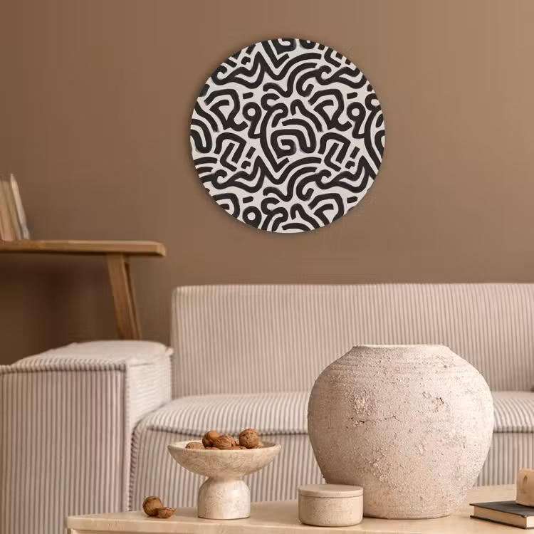 Modern - Abstract - Zwart Akoestische PET Vilt - Rond klein 838 -sfeer1