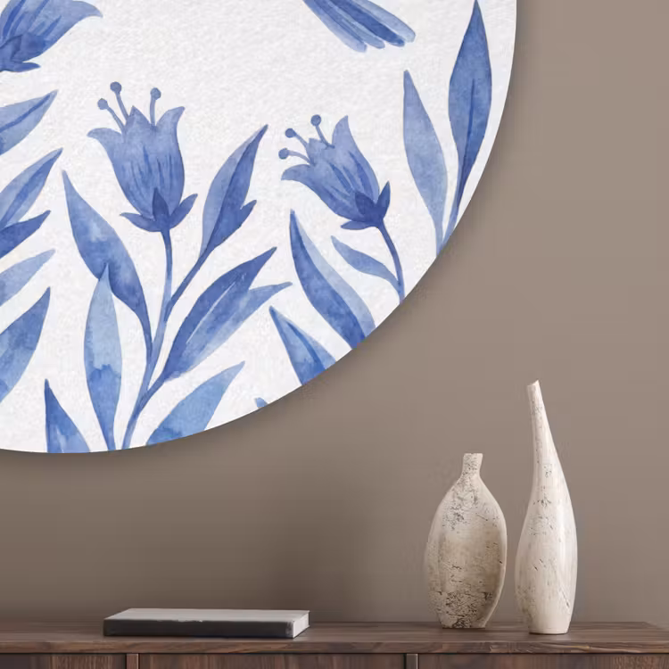 Modern - Vogels - Delfts - Blauw Akoestische PET Vilt - Rond klein -sfeer5_closeup