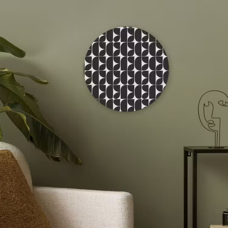 Modern - Geometrisch - Zwart Akoestische PET Vilt - Rond klein 838 -sfeer2