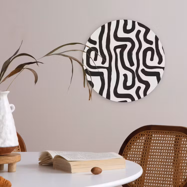 Modern - Lijnen - Zwart Akoestische PET Vilt - Rond klein 838 -sfeer3