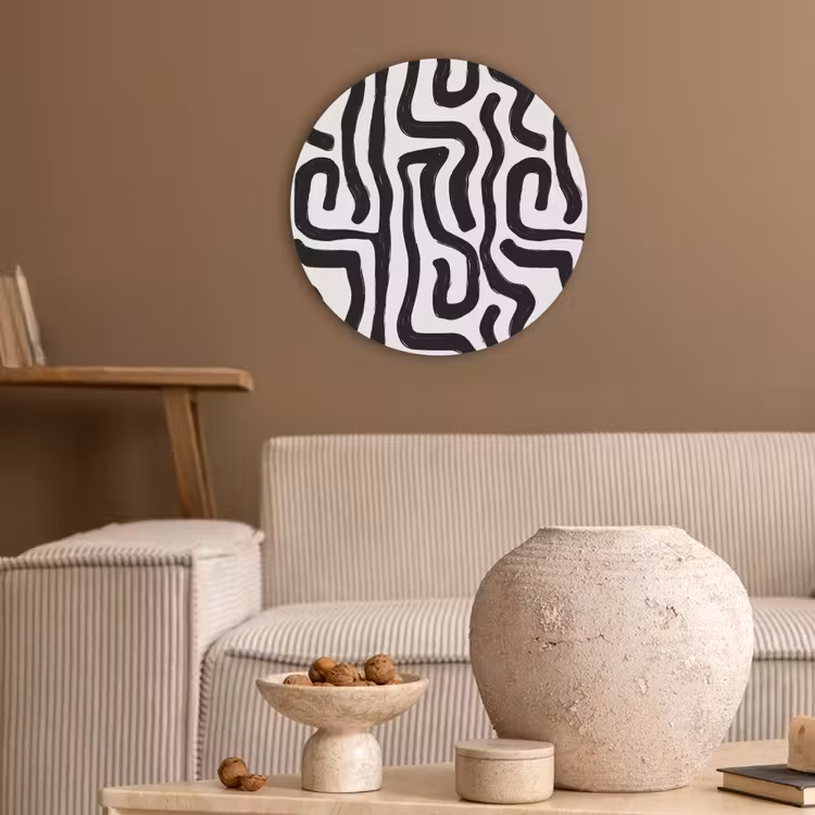 Modern - Lijnen - Zwart Akoestische PET Vilt - Rond klein 838 -sfeer1