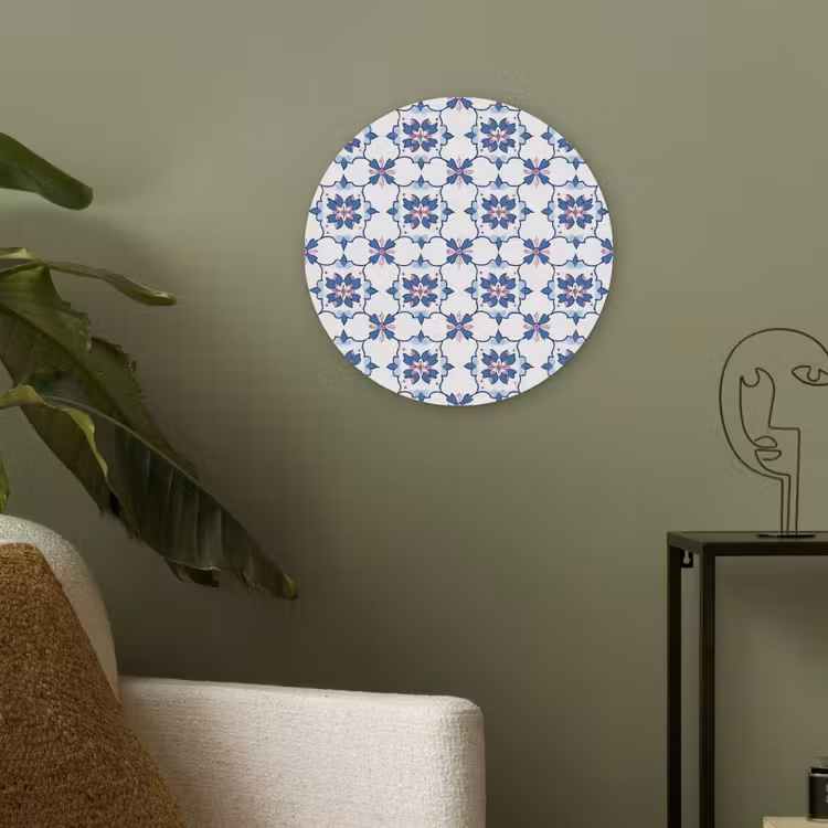 Modern - Patroon - Blauw - Roze Akoestische PET Vilt - Rond klein 838 -sfeer2