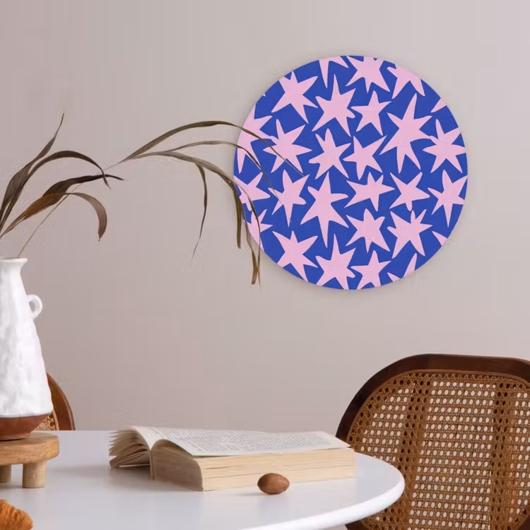 Modern - Sterren - Blauw Akoestische PET Vilt - Rond klein 838 -sfeer3