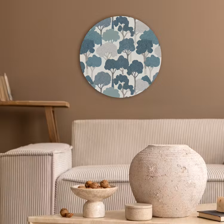Modern - Bomen - Bos - Patroon - Blauw Akoestische PET Vilt - Rond klein 838 -sfeer1