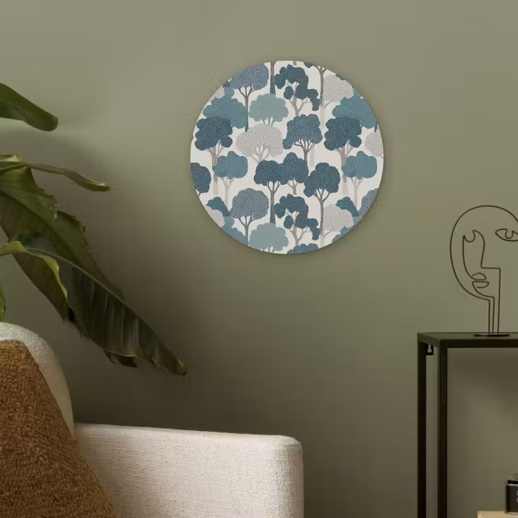 Modern - Bomen - Bos - Patroon - Blauw Akoestische PET Vilt - Rond klein 838 -sfeer2