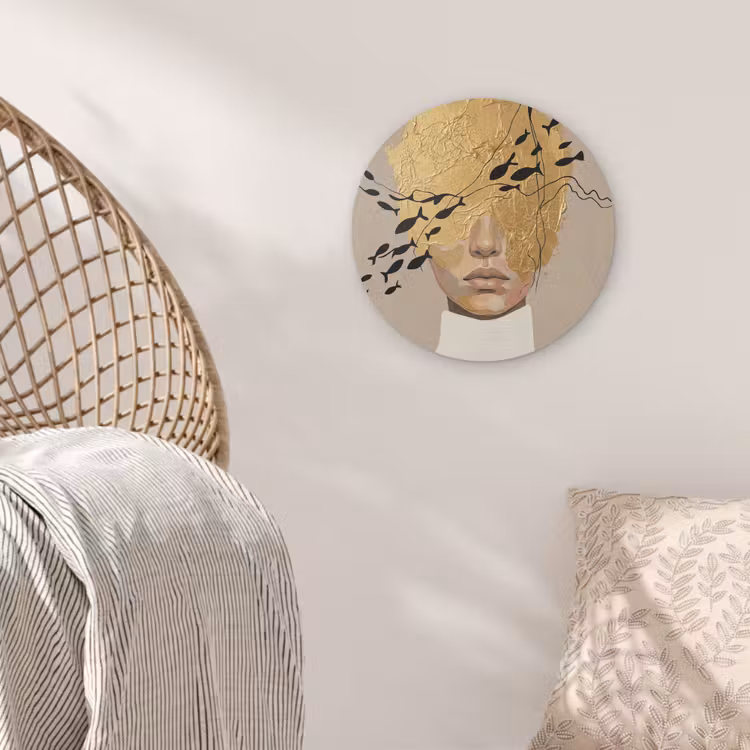 Modern - Vrouw - Goud Akoestische PET Vilt - Rond klein -sfeer4