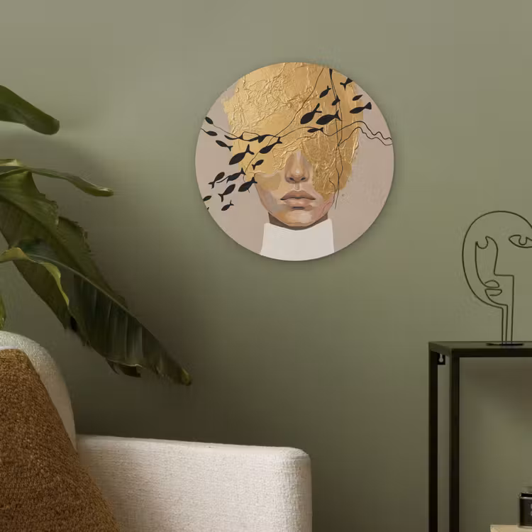 Modern - Vrouw - Goud Akoestische PET Vilt - Rond klein -sfeer2