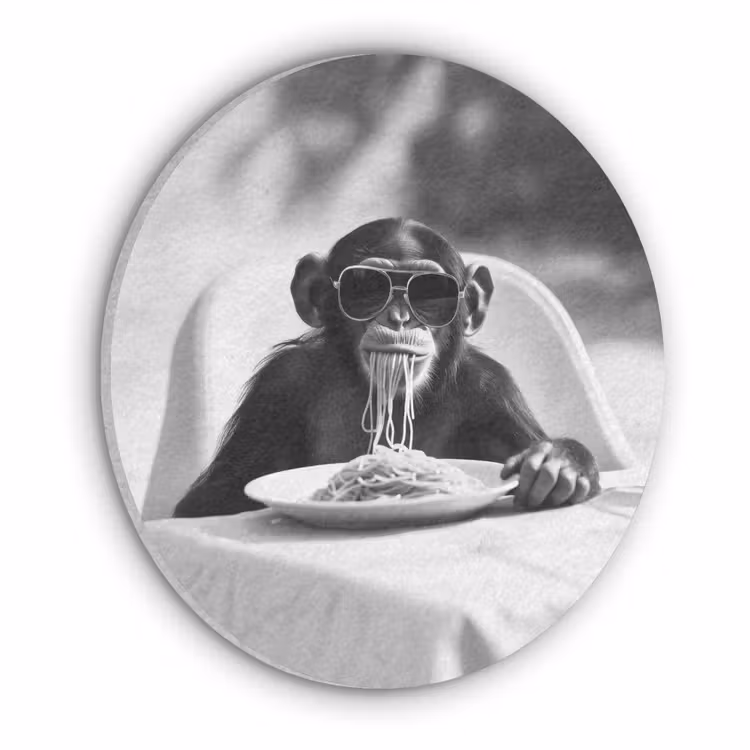 Aap - Spaghetti - Zonnebril - Zwart wit - Cool - Dier Akoestische PET Vilt - Rond klein -3d