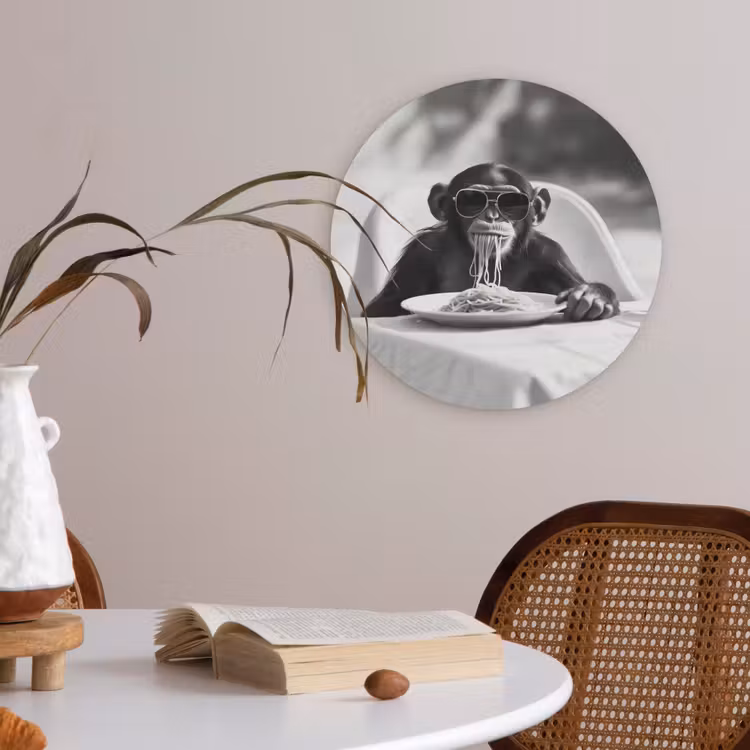 Aap - Spaghetti - Zonnebril - Zwart wit - Cool - Dier Akoestische PET Vilt - Rond klein -sfeer3
