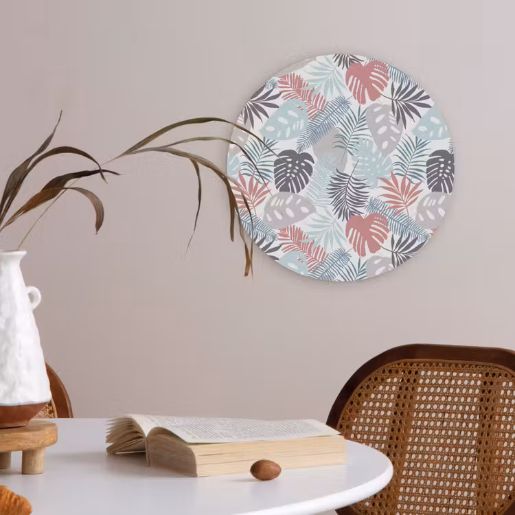 Monstera - Pastel - Bladeren - Tropical Akoestische PET Vilt - Rond klein -sfeer3