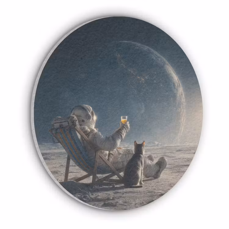 Maan - Kat - Astronaut - Ruimte Akoestische PET Vilt - Rond klein -3d