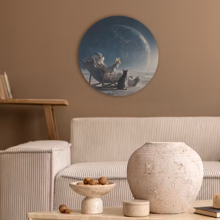 Maan - Kat - Astronaut - Ruimte Akoestische PET Vilt - Rond klein -sfeer1