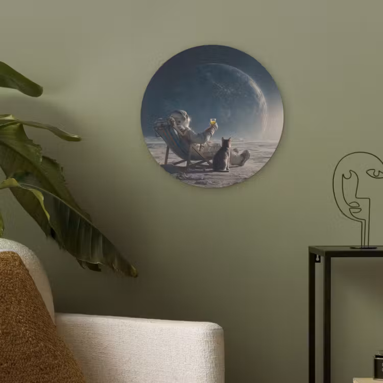 Maan - Kat - Astronaut - Ruimte Akoestische PET Vilt - Rond klein -sfeer2