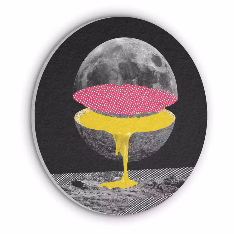 Maan - Geel - Roze - Zwart Akoestische PET Vilt - Rond klein -3d