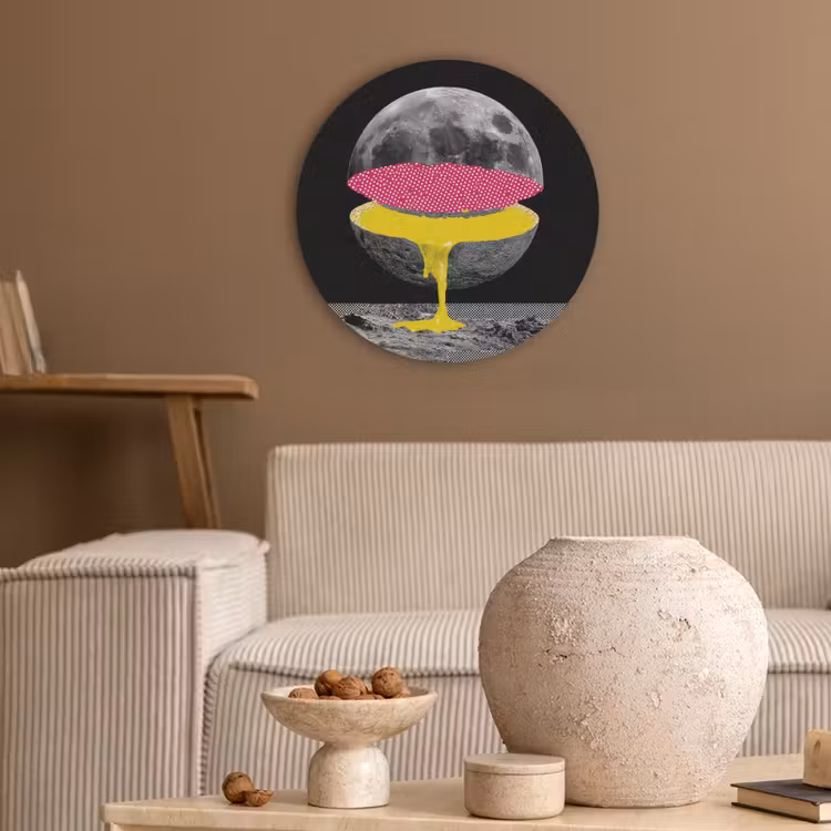 Maan - Geel - Roze - Zwart Akoestische PET Vilt - Rond klein -sfeer1