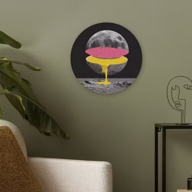 Maan - Geel - Roze - Zwart Akoestische PET Vilt - Rond klein -sfeer2