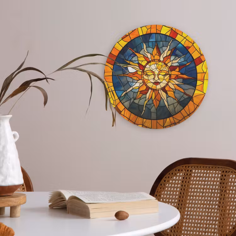 Mozaïek - Zon - Geel - Cirkel Akoestische PET Vilt - Rond klein -sfeer3