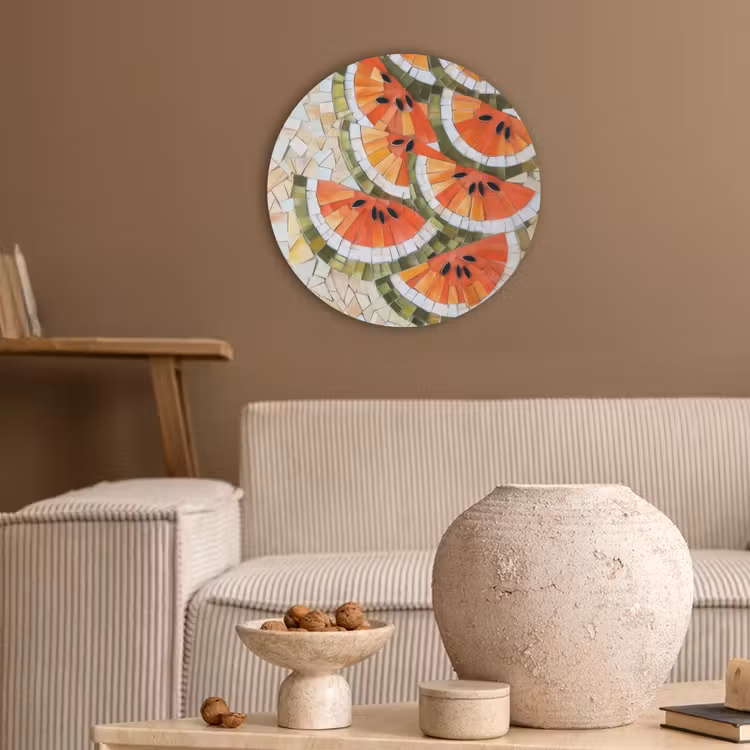 Mozaïek - Watermeloen - Rood - Pitten Akoestische PET Vilt - Rond klein -sfeer1