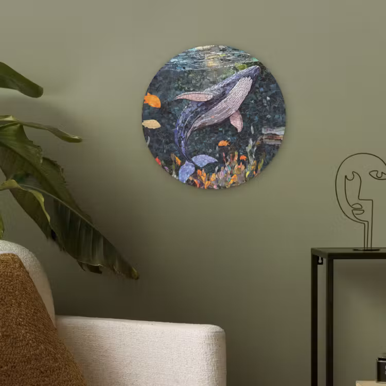 Mozaïek - Walvis - Koraal - Water Akoestische PET Vilt - Rond klein -sfeer2