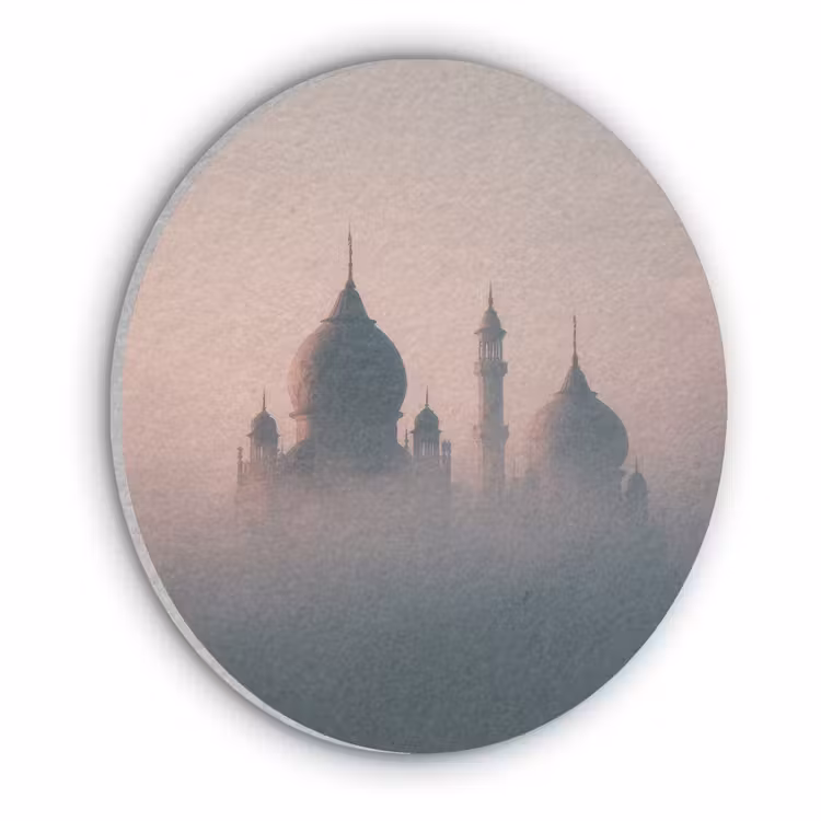 Moskee - Minaretten - mist - Islamitisch Akoestische PET Vilt - Rond klein -3d
