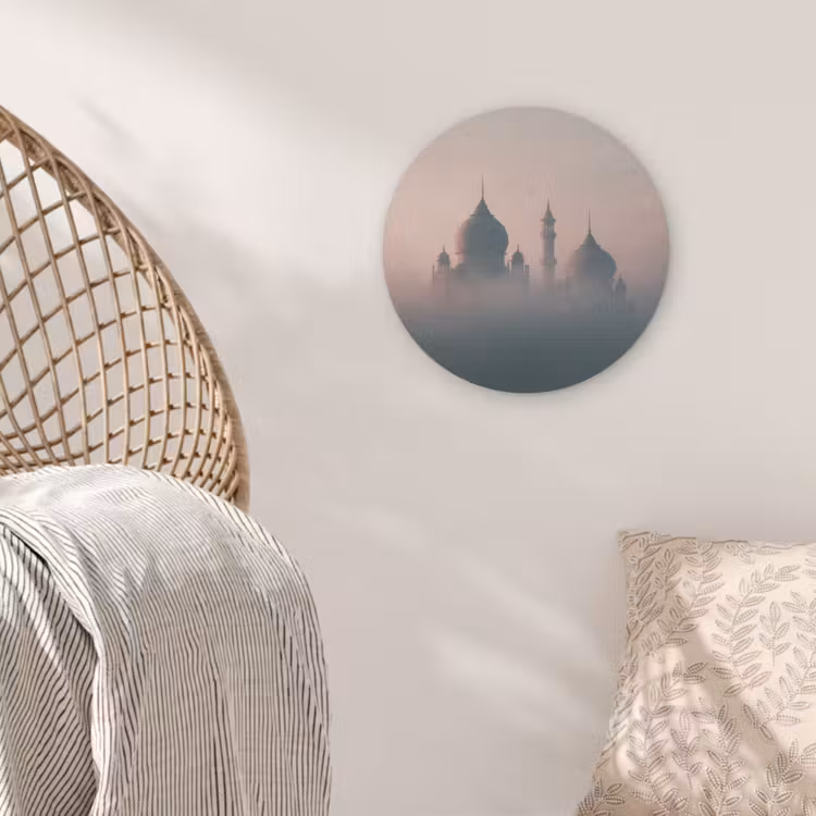 Moskee - Minaretten - mist - Islamitisch Akoestische PET Vilt - Rond klein -sfeer4