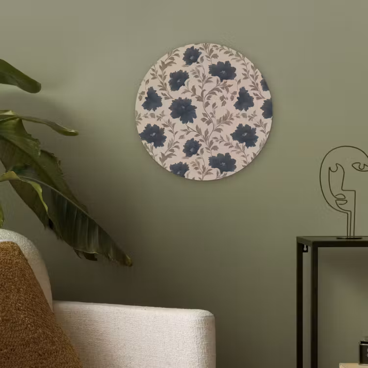 Motief - Bloemen - Zwart - Beige Akoestische PET Vilt - Rond klein 838 -sfeer2