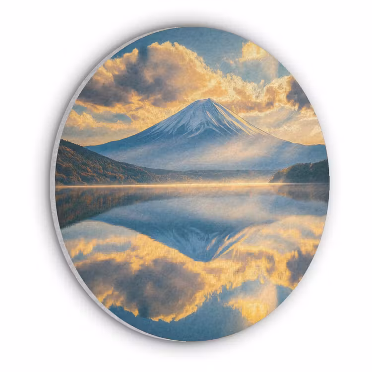 Berg - Rivier - Zonsondergang Akoestische PET Vilt - Rond klein -3d