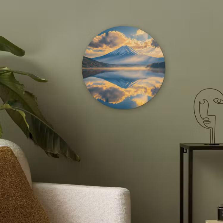 Berg - Rivier - Zonsondergang Akoestische PET Vilt - Rond klein -sfeer2
