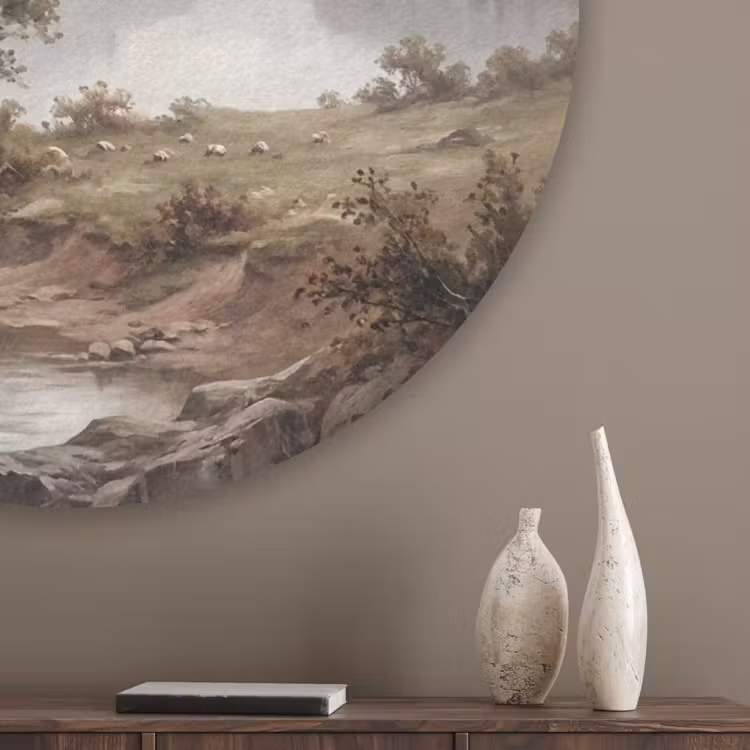 Berglandschap - Meer - Bergen - Vallei - Klassiek Akoestische PET Vilt - Rond klein -sfeer5_closeup