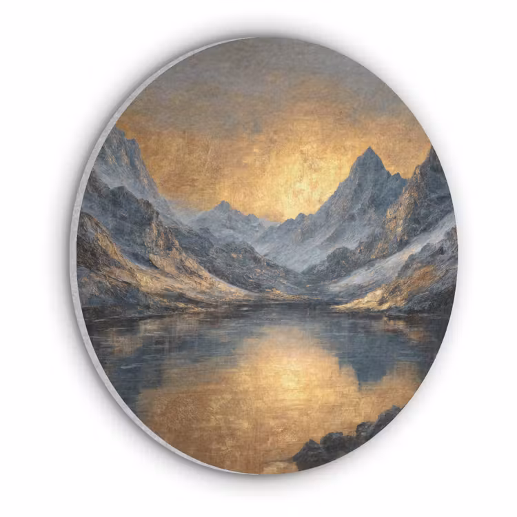 Berglandschap met Gouden Zonsondergang Akoestische PET Vilt - Rond klein -3d