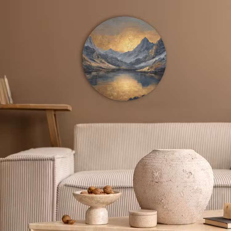Berglandschap met Gouden Zonsondergang Akoestische PET Vilt - Rond klein -sfeer1
