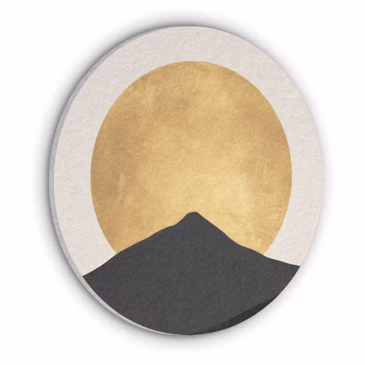 Bergsilhouetten - Gouden cirkel - Beige Akoestische PET Vilt - Rond klein -3d