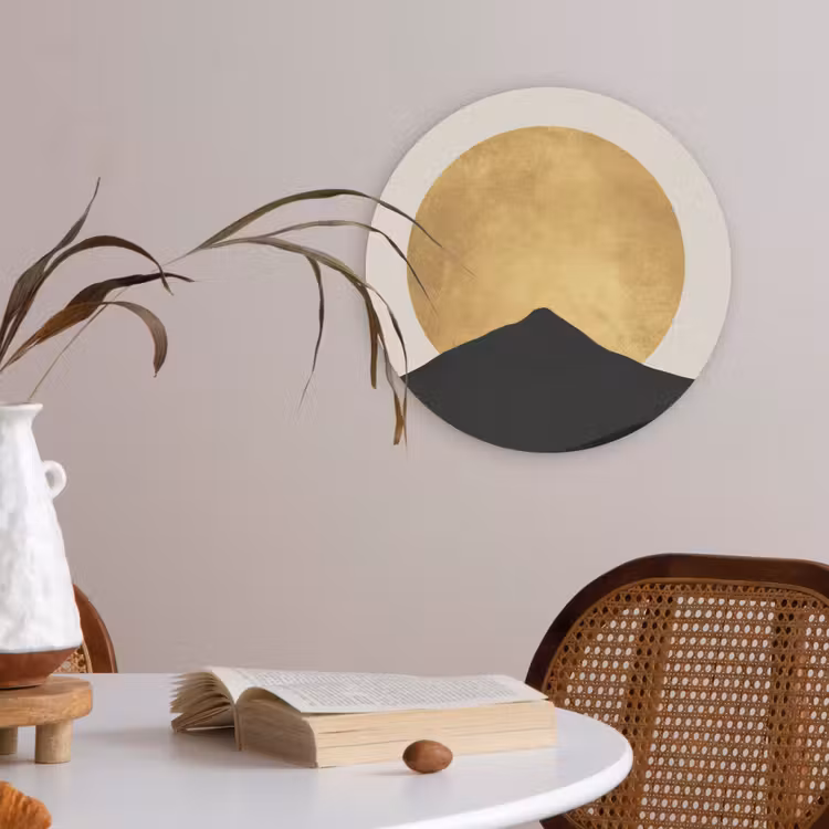 Bergsilhouetten - Gouden cirkel - Beige Akoestische PET Vilt - Rond klein -sfeer3