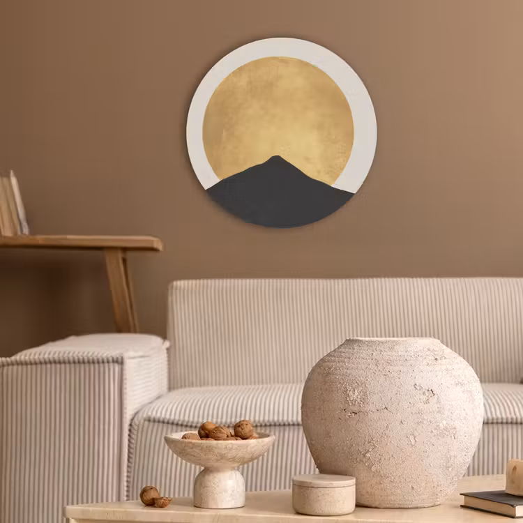 Bergsilhouetten - Gouden cirkel - Beige Akoestische PET Vilt - Rond klein -sfeer1