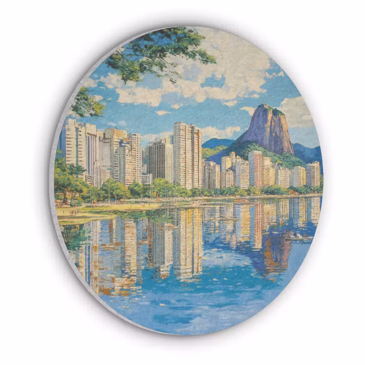 Berg - Skyline - Strand - Water Akoestische PET Vilt - Rond klein -3d