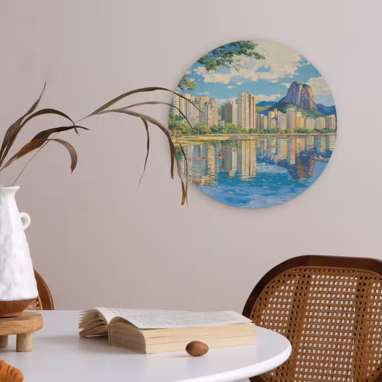Berg - Skyline - Strand - Water Akoestische PET Vilt - Rond klein -sfeer3